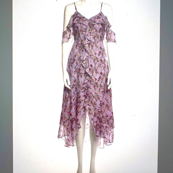 New without Tags! INTERMIX Emelia Lavender Floral Print Ruffle Dress S/4 - Picture 2 of 4